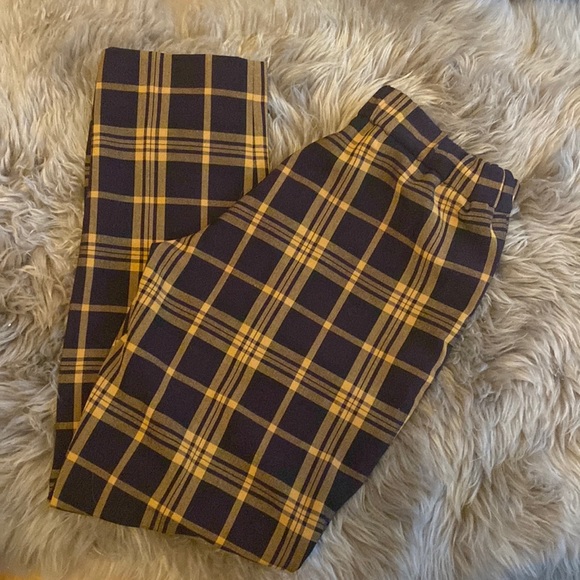Wilfred Darontal Pants Plaid Brown Yellow Check Cropped Ankle Length - Picture 5 of 11